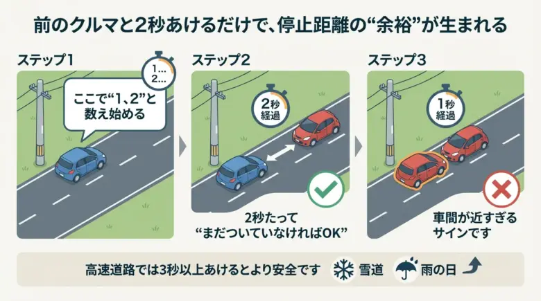 一般道で使える「2秒ルール」のやり方図解