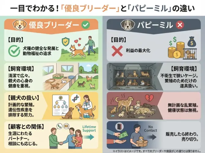 「優良ブリーダー」と「パピーミル」のビジネスモデル比較