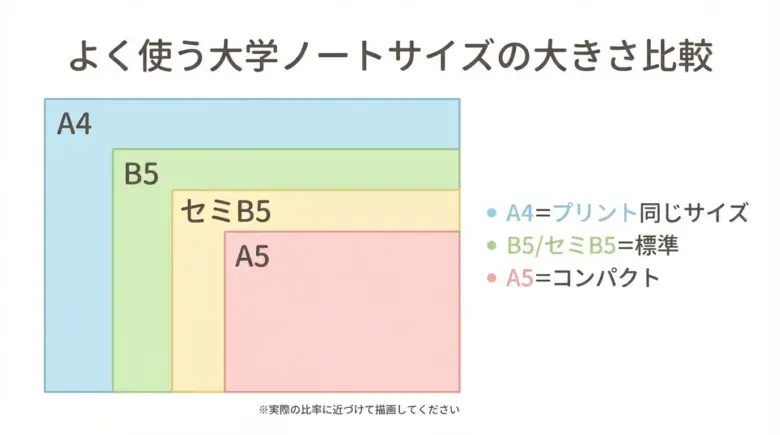 A4・B5・セミB5・A5ノートサイズの重なり比較
