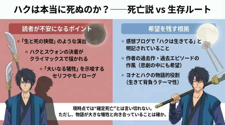 「ハク死亡説」と「生存ルート」それぞれの根拠を整理した図解
