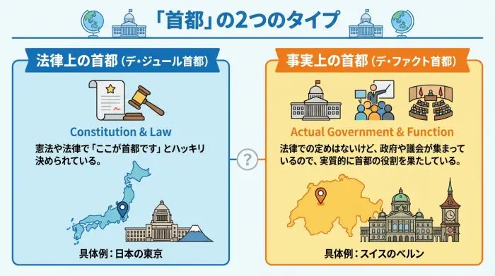 「デ・ジュール首都」と「デ・ファクト首都」の違い