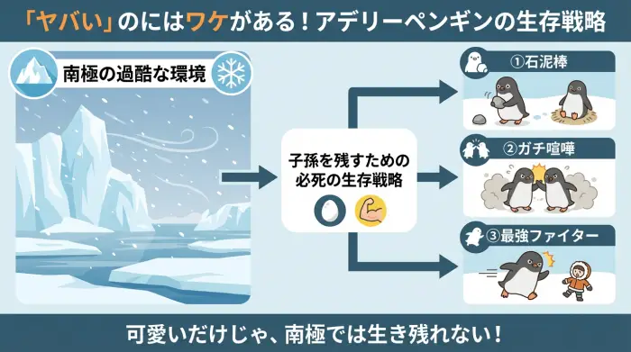 アデリーペンギンのヤバい性格の理由を示す図解