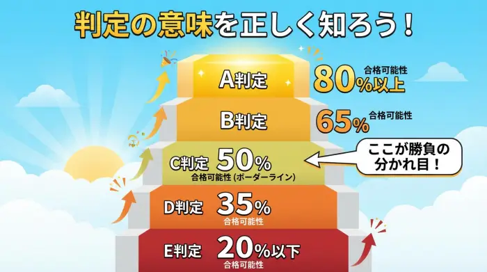 バンザイシステムのA判定からE判定までの合格可能性を示す図