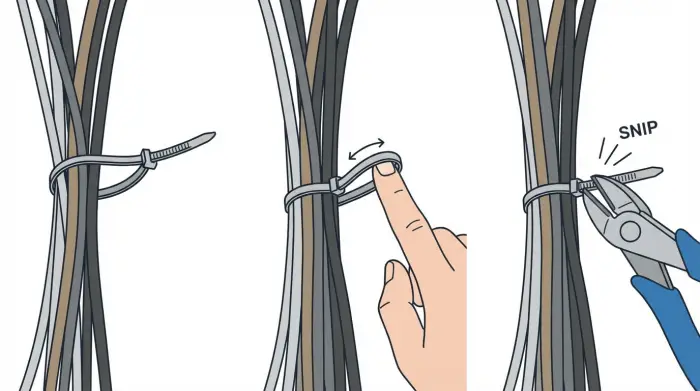 結束バンドの正しい使い方を示すアニメーション