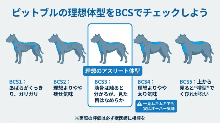 BCS1〜5で並んだ犬のシルエット