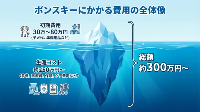 ポンスキーにかかる費用全体像を示す氷山のイラスト