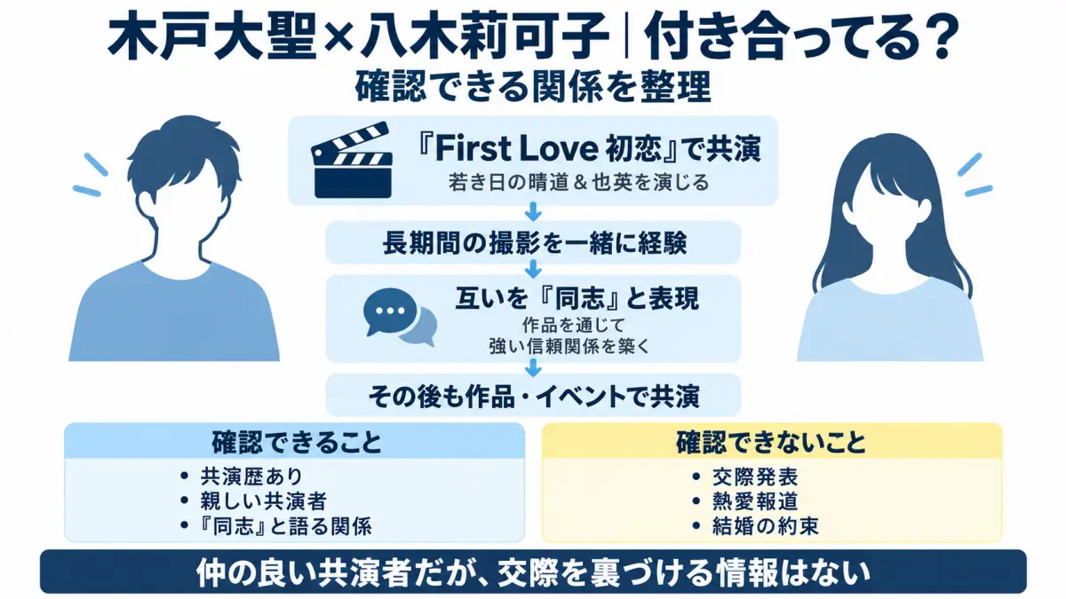 木戸大聖と八木莉可子の関係について共演歴や同志発言、交際報道の有無を整理した図解