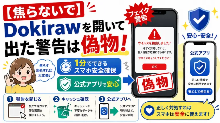 【焦らないで】Dokirawを開いて出た警告は偽物！1分でできるスマホ安全確保と公式アプリ