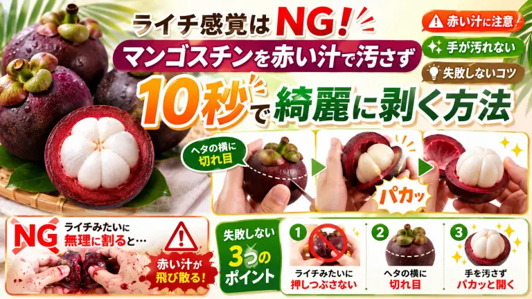 ライチ感覚はNG！マンゴスチンを赤い汁で汚さず10秒で綺麗に剥く方法