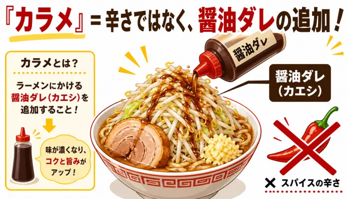 「カラメ」＝辛さではなく、醤油ダレの追加！