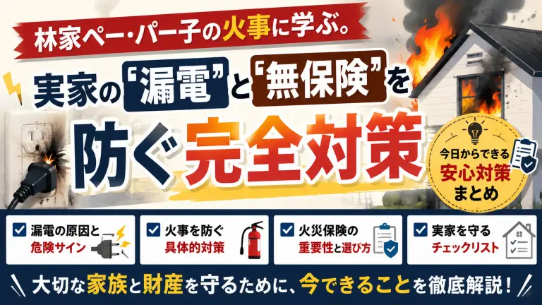 林家ペー・パー子の火事に学ぶ。実家の「漏電」と「無保険」を防ぐ完全対策