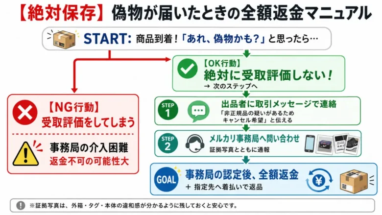 偽物ラブブが届いた際の全額返金フローチャート